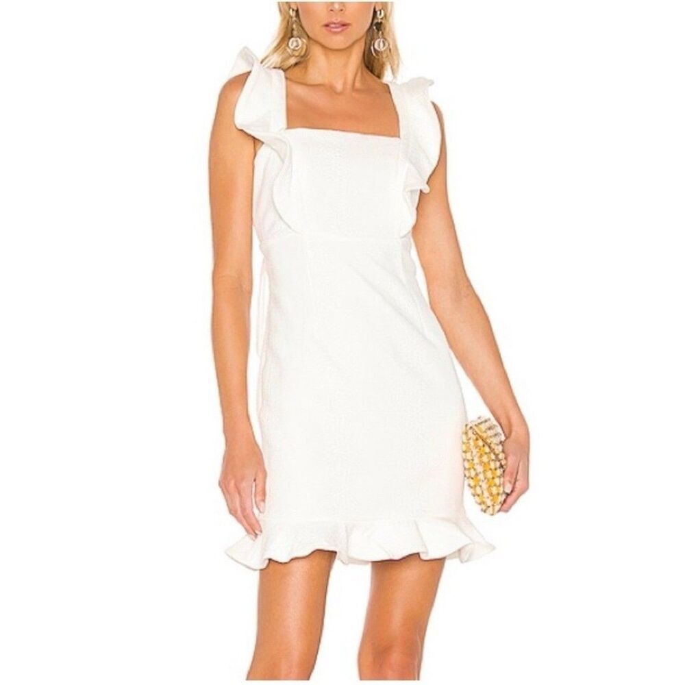 NEW Bardot Ashley Frill White Dress Size Large Graduation Bachelorette Cocktail